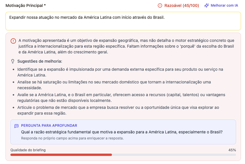 Briefing guiado em poucos cliques